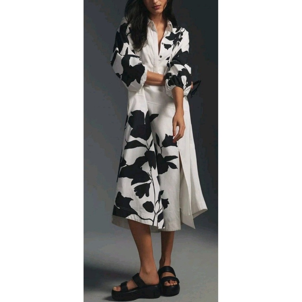 Anthropologie J.Faulkner Maeve Black  White Shirt Dress Oversize XS Artistic - Picture 3 of 15